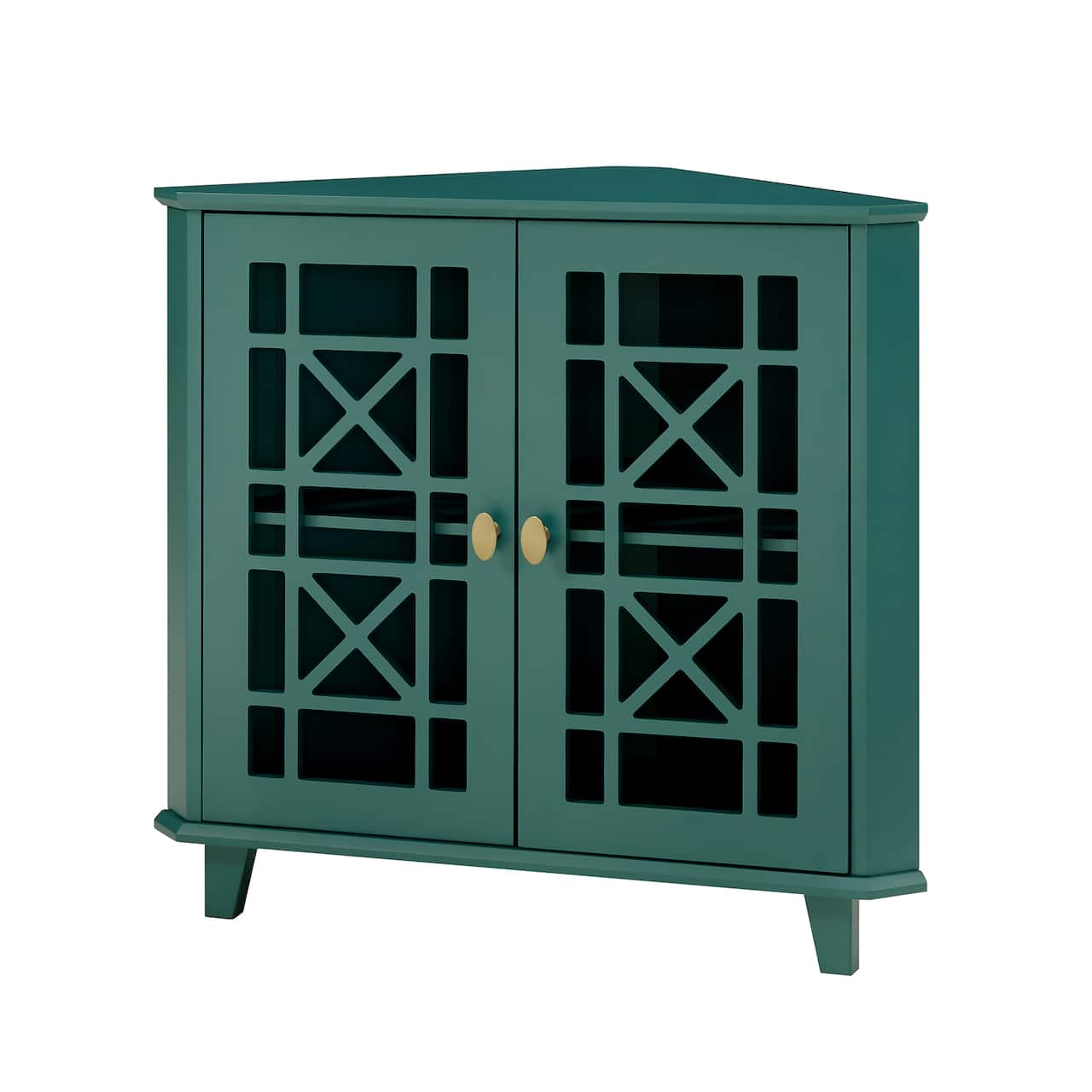 Walker Edison 30" Dark Teal Fretwork Corner Accent Cabinet